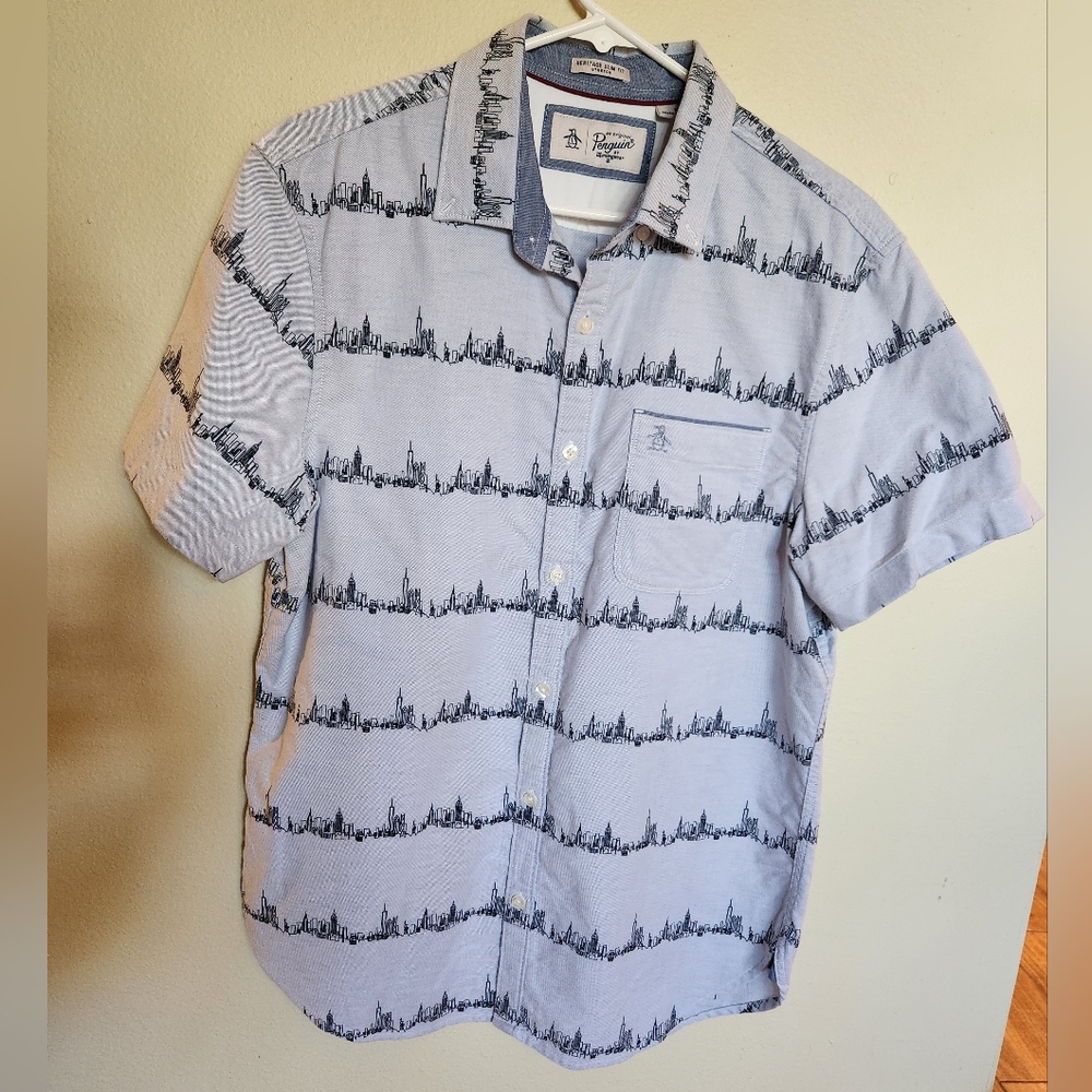 Original Penguin Heritage Slim Fit Stretch NYC Skyline Shirt M
